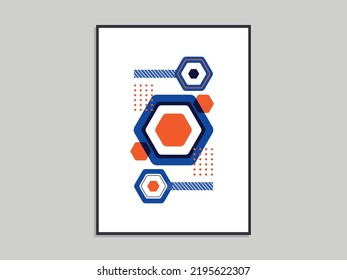 Impresión de lienzo, con un tema de geometría abstracta y una mezcla de colores azul y naranja. Idóneo para decorar paredes y otras necesidades de plantilla de diseño.