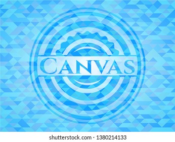 Canvas realistic light blue emblem. Mosaic background