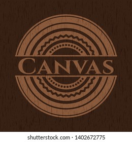 Canvas realistic wood emblem. Vector Illustration.
