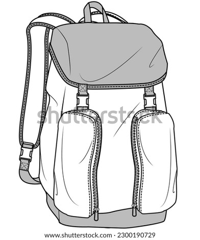 canvas rucksack flat sketch vector illustration technical cad drawing template
