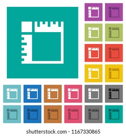 Canvas rulers multi colored flat icons on plain square backgrounds. Included white and darker icon variations for hover or active effects.