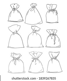 Canvas sack bag set vector illustration 