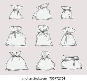 Canvas sack closeup, bag vector illustration 