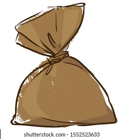 Canvas sack Isolated on a white background. Hand drawn Bag. Vector stock Illustration. Filled Burlap sack. Brown colour. Sketch and grunge style.