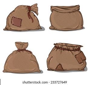 Canvas sack set vector. Hand drawn canvas bag. Illustration of a canvas sack