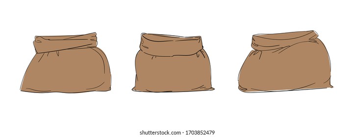 Canvas sack set vector, sketch bag illustration.