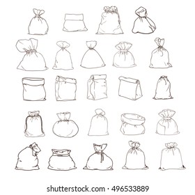 Canvas sack sketch vector. canvas bag. Illustration of a canvas sack, sketch bag