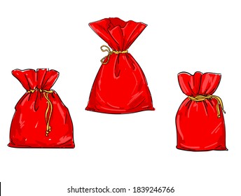 Canvas sack vector canvas bag illustration christmas santa claus red bag