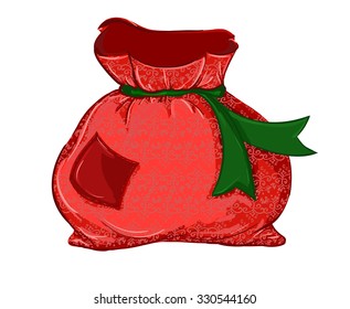 Canvas sack vector. canvas bag. Illustration of a canvas sack. Christmas bag. Santa Claus red bag