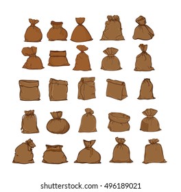 Canvas sack vector. canvas bag. Illustration of a canvas sack. Big set bags