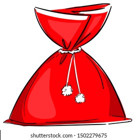 Canvas sack vector. Christmas illustration. Santa Claus red bag.