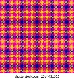 Canvas seamless background pattern, choice fabric vector plaid. Messy textile check texture tartan in mexican pink and amber colors palette.