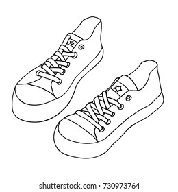 Canvas shoes. Pair of shoes isolated on white background. Hand drawn vector sketch 
