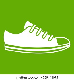 Canvas sneaker icon white isolated on green background. Vector illustration