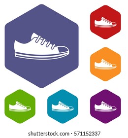 Canvas sneaker icons set rhombus in different colors isolated on white background