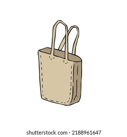 Canvas Tote bag. Cloth eco shopper. Outline cartoon illustration. Reusable Bag for Groceries