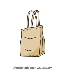 Canvas Tote bag. Cloth eco shopper. Outline cartoon illustration. Reusable Bag for Groceries