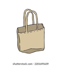 Canvas Tote bag. Cloth eco shopper. Outline cartoon illustration. Reusable Bag for Groceries