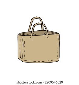 Canvas Tote bag. Cloth eco shopper. Outline cartoon illustration. Reusable Bag for Groceries