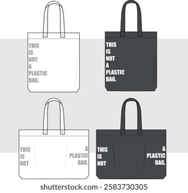 Canvas Tote Bag eco bag shopping bag with slogan technical fashion illustration. slogan print fashion flat technical drawing template.