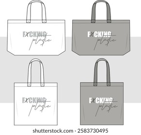 Canvas Tote Bag eco bag shopping bag with slogan technical fashion illustration. slogan print fashion flat technical drawing template.