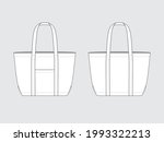 canvas tote bag, front and back, drawing technical flat sketches of garments with vector illustration.