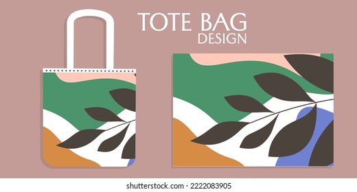 Canvas or tote bags made of of fabric.abstract botanical design.Cloth totebag with handle.Realistic vector illustration.shopping bag