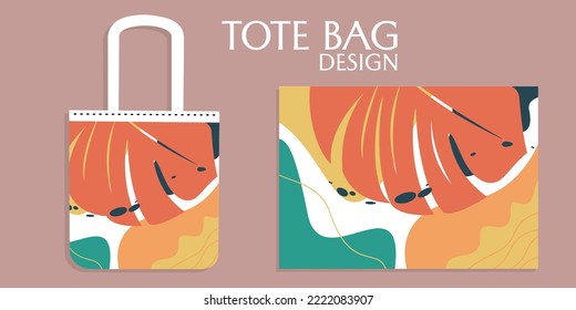 Canvas or tote bags made of of fabric.abstract botanical design.Cloth totebag with handle.Realistic vector illustration.shopping bag