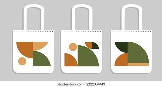 Canvas or tote bags made of of fabric.abstract geometry design.Cloth tote bag with handle.Realistic vector illustration.shopping bag