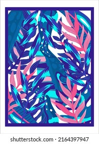 Canvas tropical neon jungle. Summer botanical wallpaper. Botanical jungle. Abstract art background vector. Tropical foliage art background vector. Poster floral neon.