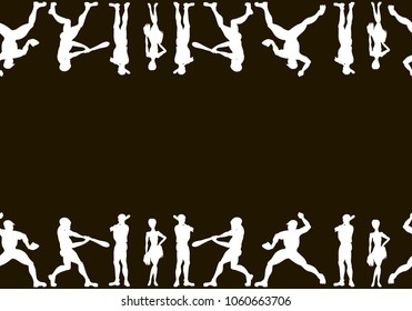 Canvas. Vector hand drawn silhouettes of a  baseball players . Cute cartoon character.