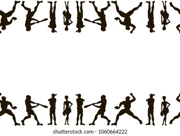Canvas. Vector hand drawn silhouettes of a  baseball players . Cute cartoon character.