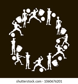 Canvas. Vector hand drawn silhouettes of a  baseball players . Cute cartoon character.