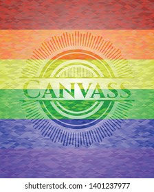 Canvass emblem on mosaic background with the colors of the LGBT flag