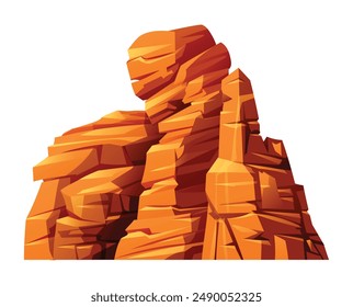 Canyon cliff with distinct layers and rugged texture. Desert rock, hill or mountain vector cartoon illustration isolated on white background