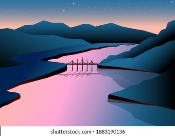 Canyon at dwan vector illustration for posters, website designing, Wallpaper and boucher designing.