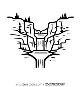 canyon icon or modern line symbol. Vector line art and icon design with bold outline. Black and white Pixel Perfect minimalistic symbol isolated white background. Silhouette simple thin sign