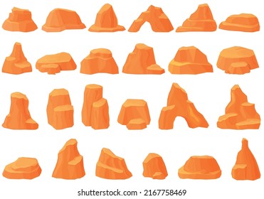 Iconos de cañón establecen el vector de caricatura. Parque nacional. Río Arizona