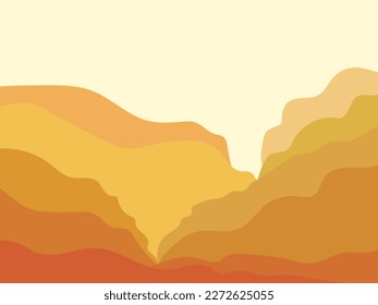 Canyon landscape in a minimalist style. Sand mountains, hills and canyons in flat design. Boho decor for prints, posters and interior design. Modern mid-century decor. Vector illustration