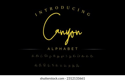 Canyon Lettering signature font isolated on grey background. brus style alphabet. Vector logo letters.