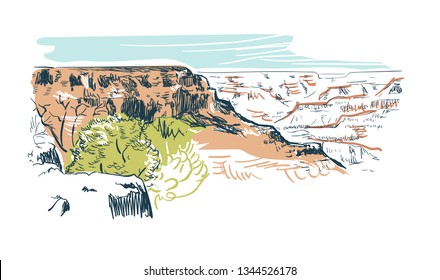 Canyon Phoenix Arizona Vector Sketch Line Usa Landscape Hand Drawn 