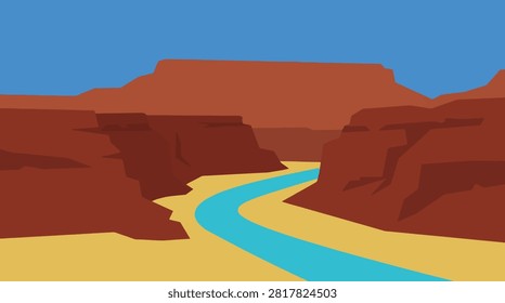 Canyon river landscape with red rock formations landscape illustration