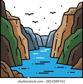 Canyon River Landscape Vector Illustration