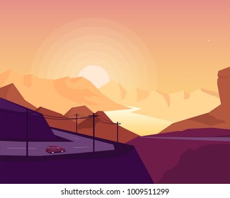 Canyon road sunset. vector 