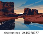 Canyon sunset illustration with river