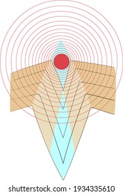 cañón, puesta de sol, agua, rayos, composición, vector