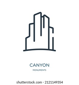 canyon thin line icon. american, west linear icons from monuments concept isolated outline sign. Vector illustration symbol element for web design and apps.