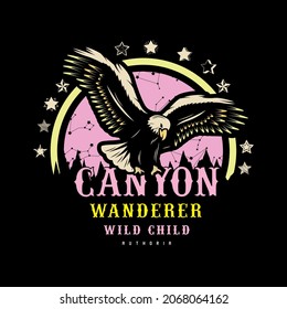 Canyon Wanderer Wild Child, Eagle and Zodiac symbols, vector art for screen printing, sublimation or anything your imagination wants RH+