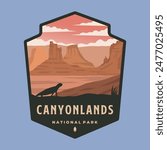 canyonlands national park emblem patch logo vector illustration design, utah landmark sticker style