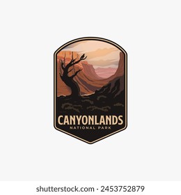 Ilustración de la insignia del parche del logotipo del parque nacional de Canyonlands, diseño del Vector del cañón del árbol muerto